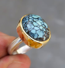 Load image into Gallery viewer, Variscite 18K and sterling silver ring. Size 7