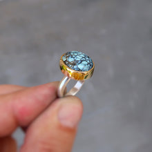 Load image into Gallery viewer, Variscite 18K and sterling silver ring. Size 7