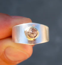 Load image into Gallery viewer, Sapphire mixed metal 14K and sterling silver wide band ring. Size 8