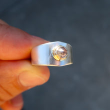 Load image into Gallery viewer, Sapphire mixed metal 14K and sterling silver wide band ring. Size 8