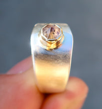 Load image into Gallery viewer, Sapphire mixed metal 14K and sterling silver wide band ring. Size 8