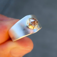 Load image into Gallery viewer, Sapphire mixed metal 14K and sterling silver wide band ring. Size 8