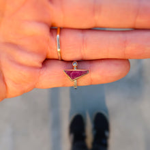 Load image into Gallery viewer, Ruby crystal and salt & pepper rosecut diamond mixed metal 14K yellow gold sterling silver ring. Size 6.5