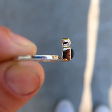 Load image into Gallery viewer, Black onyx and white rosecut diamond mixed metal 14K yellow gold sterling silver ring. Size 6.5