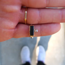 Load image into Gallery viewer, Black onyx and white rosecut diamond mixed metal 14K yellow gold sterling silver ring. Size 6.5