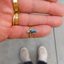 Load image into Gallery viewer, Rare Blue Damele Turquoise and White Rosecut Diamond Ring in 14K solid yellow gold. Size 4.5