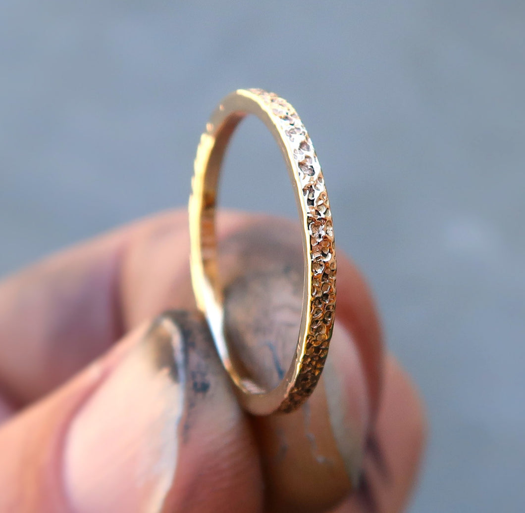 14K solid yellow gold textured stacking ring