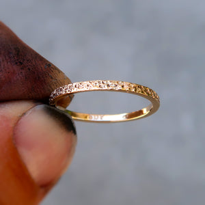 14K solid yellow gold textured stacking ring