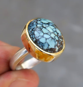 Variscite 18K and sterling silver ring. Size 7