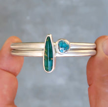 Load image into Gallery viewer, Nevada turquoise sterling silver stacking cuff set
