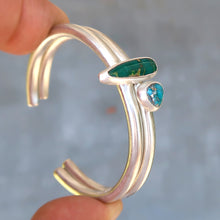 Load image into Gallery viewer, Nevada turquoise sterling silver stacking cuff set

