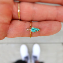 Load image into Gallery viewer, Number 8 mine turquoise and white rosecut diamond ring in 14K solid yellow gold. Size 6.5
