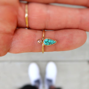 Number 8 mine turquoise and white rosecut diamond ring in 14K solid yellow gold. Size 6.5