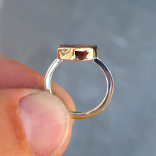 Load image into Gallery viewer, Quartz with Amethyst Hematite inclusions mixed metal 14K yellow gold sterling silver ring. Size 6.75
