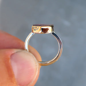 Quartz with Amethyst Hematite inclusions mixed metal 14K yellow gold sterling silver ring. Size 6.75