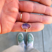 Load image into Gallery viewer, Quartz with Amethyst Hematite inclusions mixed metal 14K yellow gold sterling silver ring. Size 6.75
