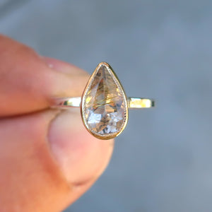 Rutilated Quartz  mixed metal 14K yellow gold sterling silver ring. Size 7