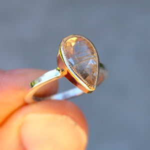 Rutilated Quartz  mixed metal 14K yellow gold sterling silver ring. Size 7