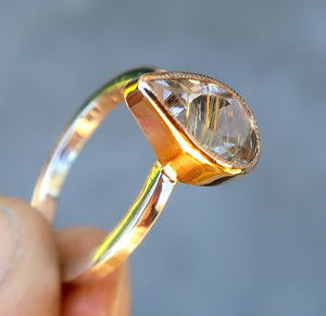 Rutilated Quartz  mixed metal 14K yellow gold sterling silver ring. Size 7